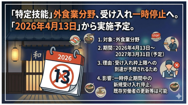 特定技能「外食」分野における受入れ停止について
